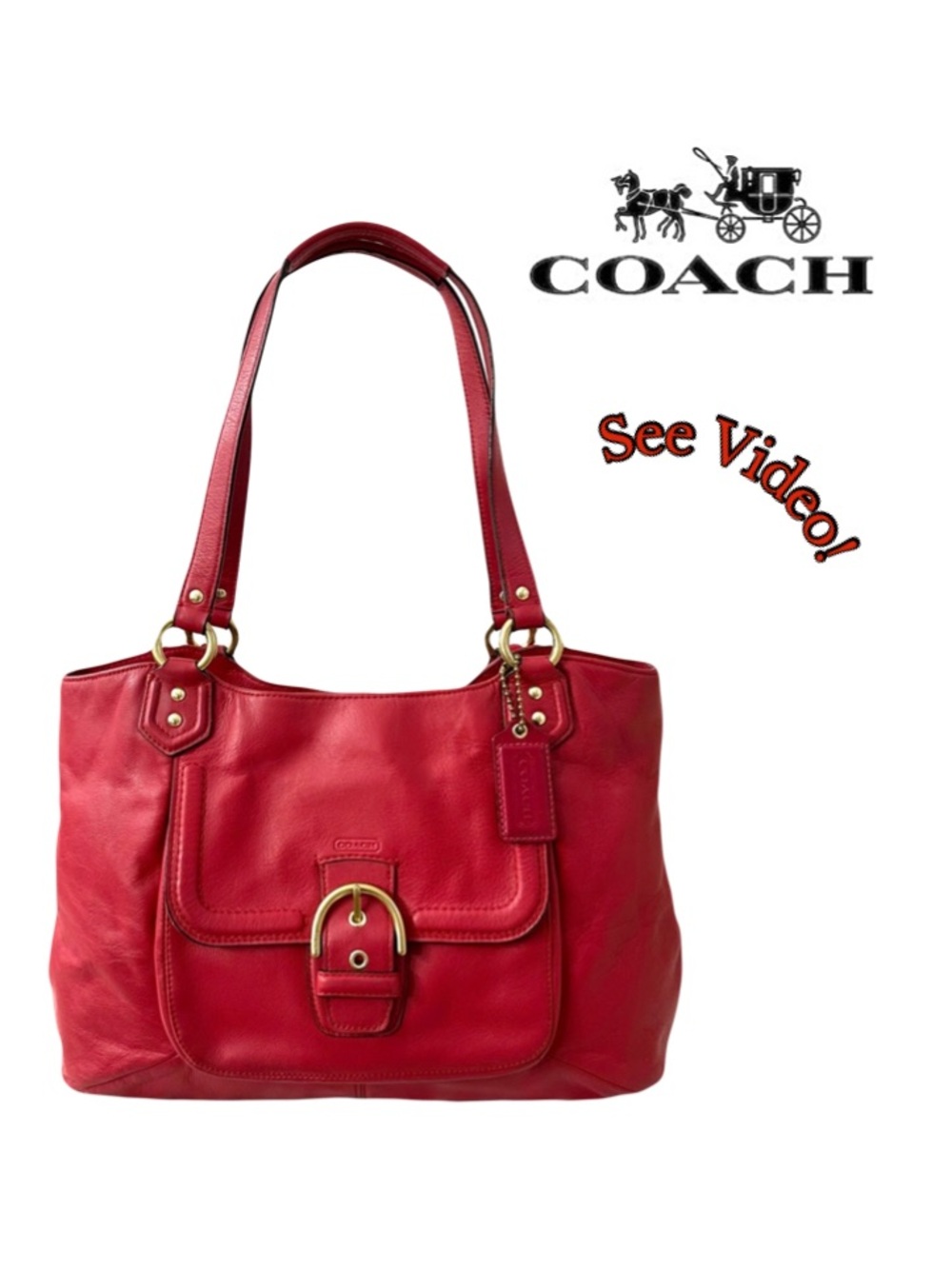 Coach F17722 Campbell Belle Soft Red LeatherTote Shoulder Bag EUC